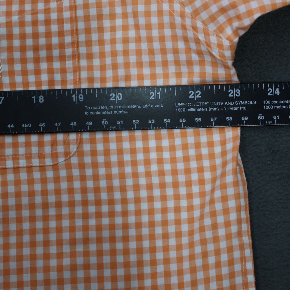 Chaps Mens Long Sleeve Button Down Shirt M Medium Orange Gingham Check Easy Care - Picture 8 of 13